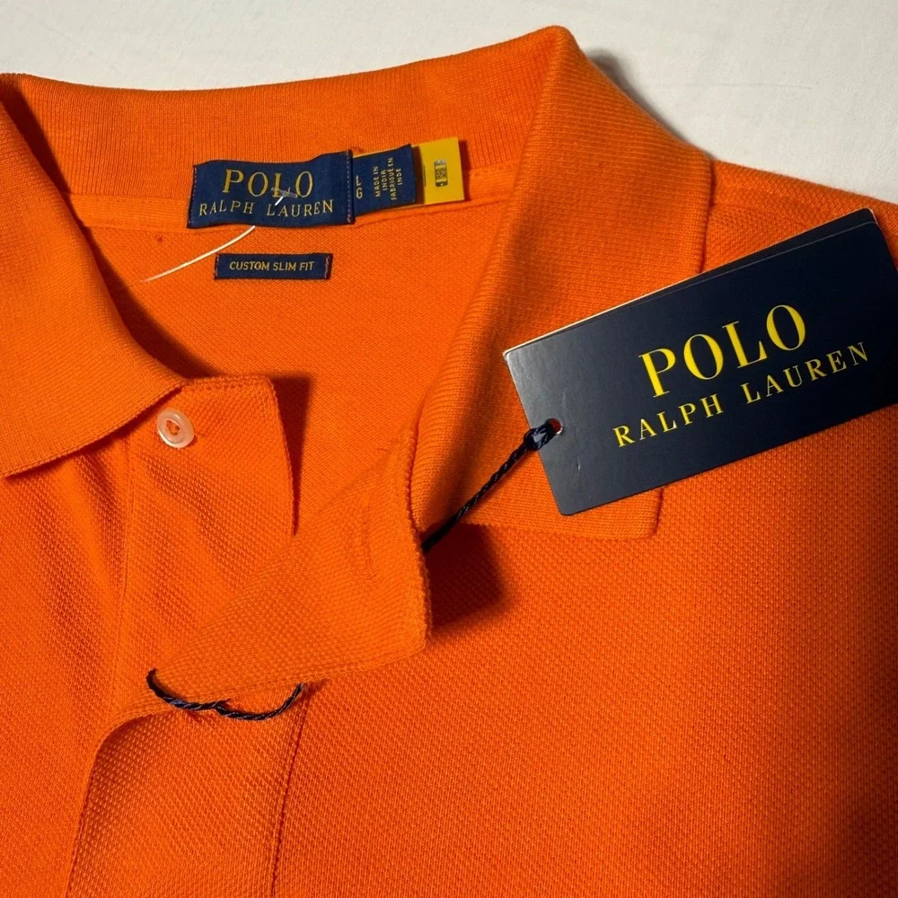 NWT Polo Ralph Lauren Custom Slim Fit Cotton Mesh Shirt Men's Size Large Orange